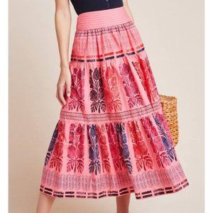 Anthropologie Blooming Print Auberte Tiered Poplin Floral Midi Skirt - Size 2